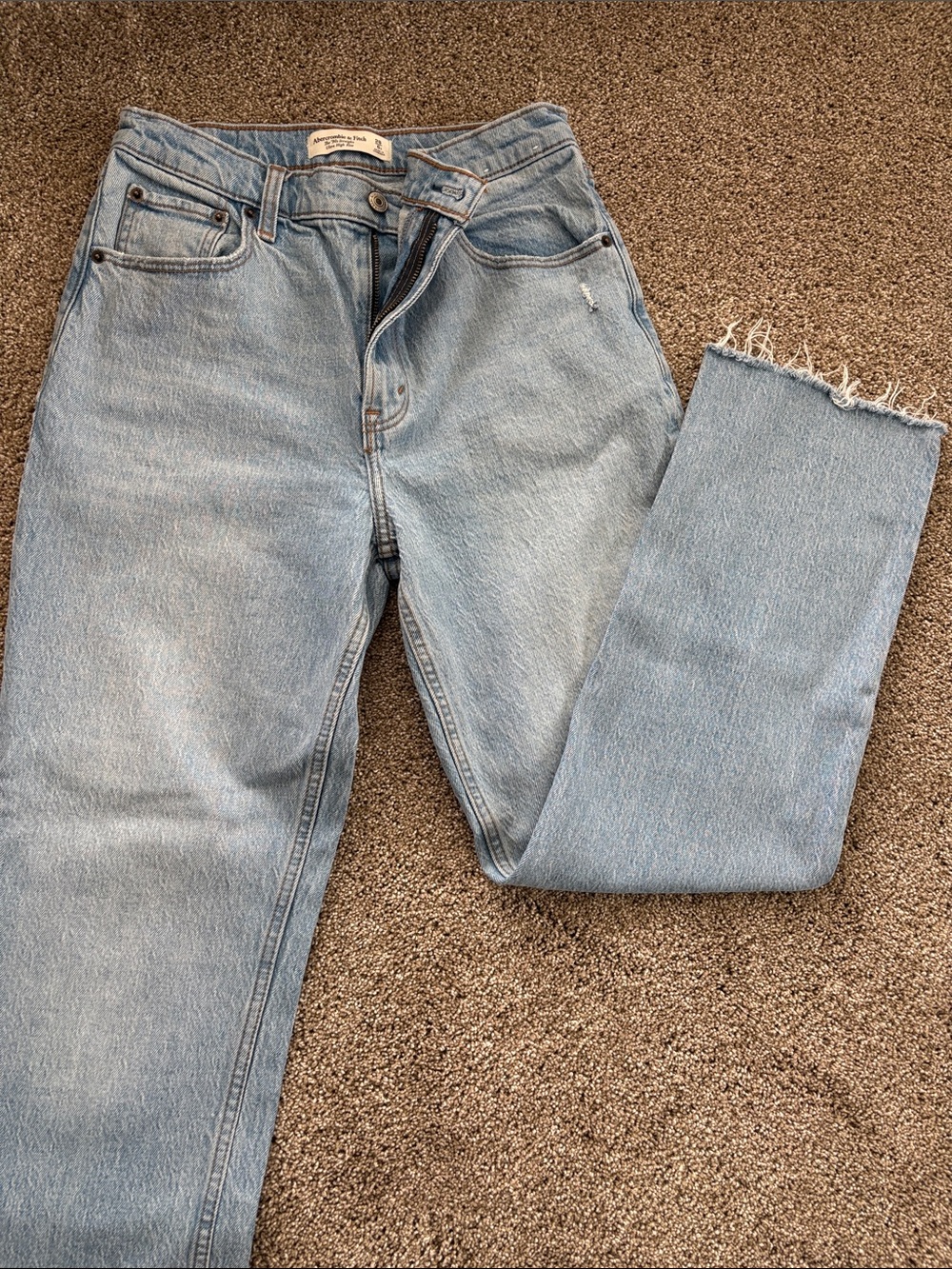 Abercrombie & Fitch Light Wash Cropped Raw-Hem Jeans
